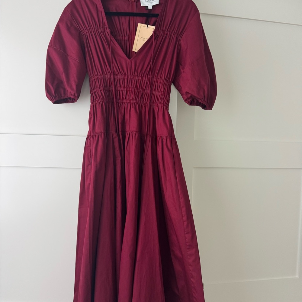 La Ligne Burgundy Midi Dress
